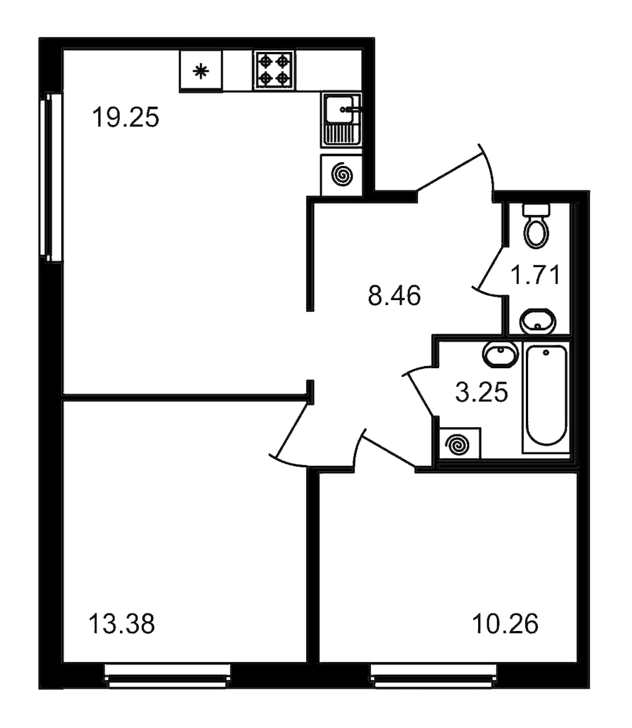 2-комнатная квартира 56.31 м², 2/15 эт., ЖК «Новые горизонты»